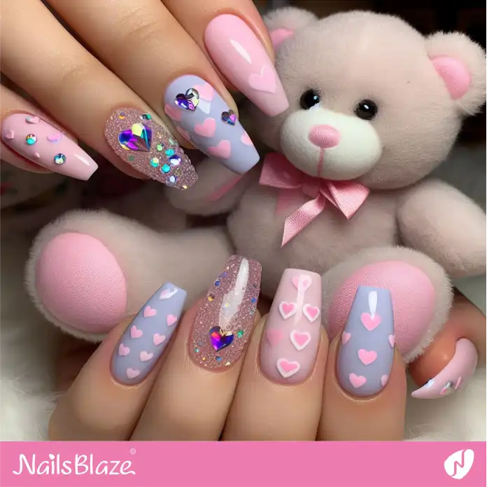 Light Pastel Nails with Rhinestone Design | Valentine Nails - NB2420